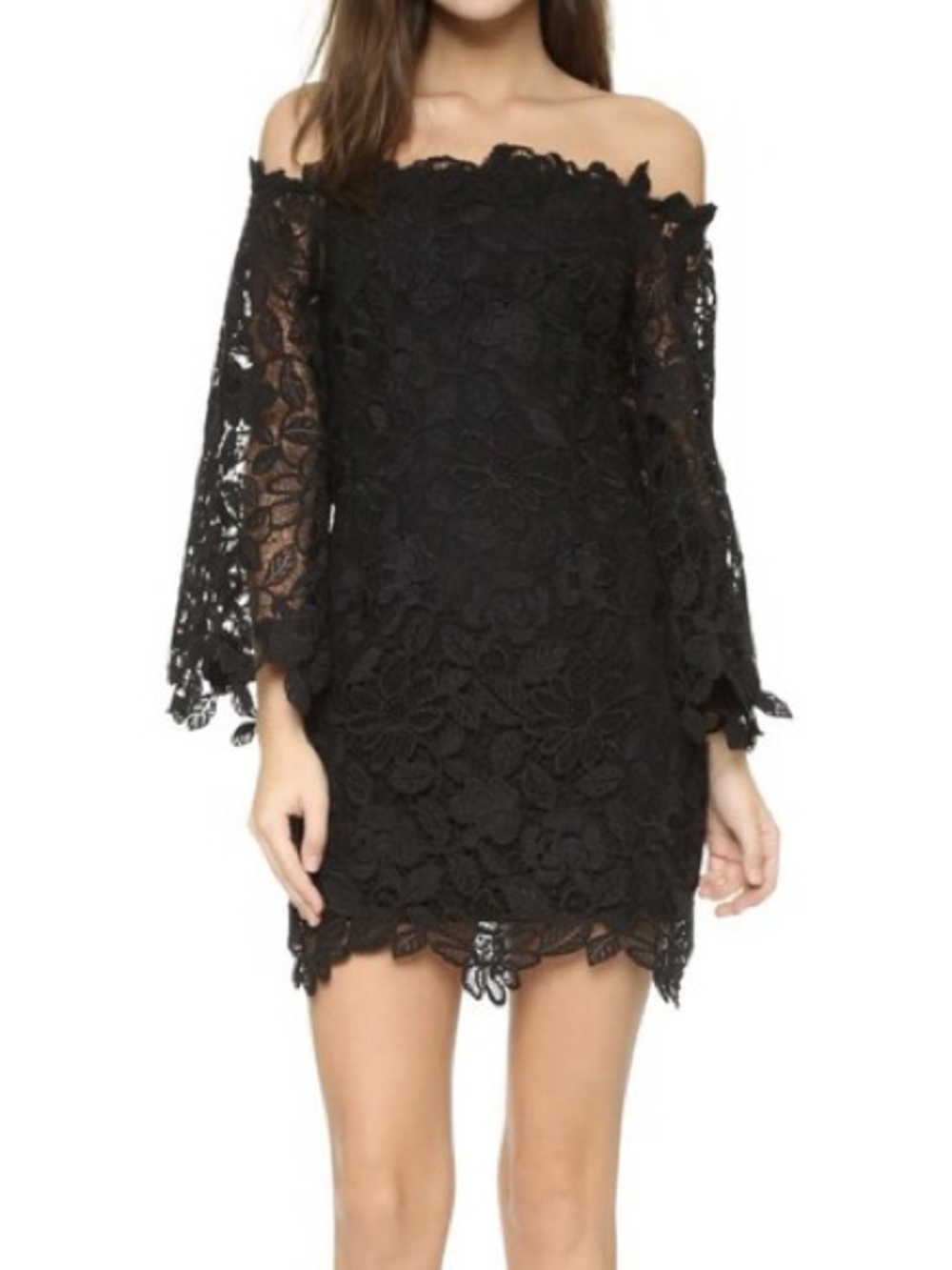 Free People Dusk Floral Lace Off The Shoulder Mini Dress Black Size 6